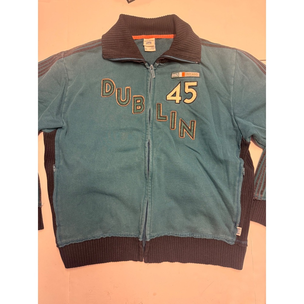 Blue Marlin Dublin Ireland 45 Track Jacket Mens XL Teal Blue Full Zip Vintage